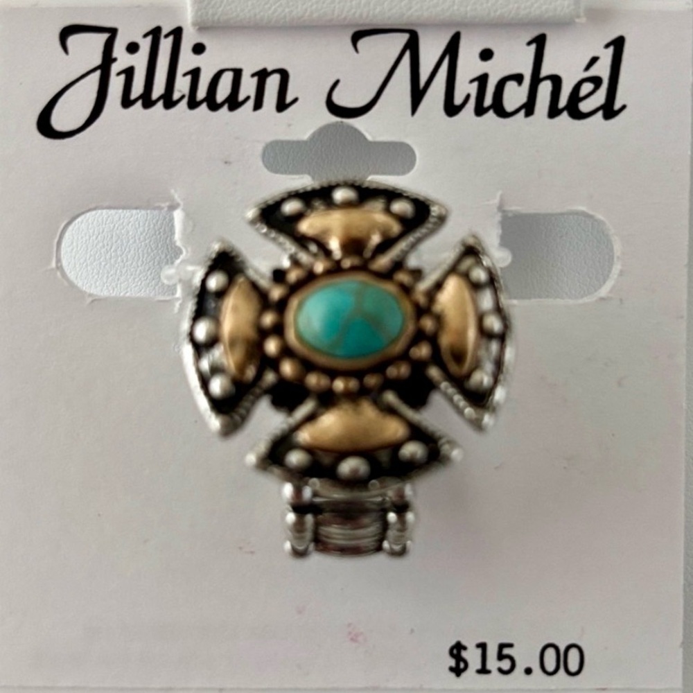 Jillian Michel Maltese Cross,Turquoise,silver & goldtone,stretch